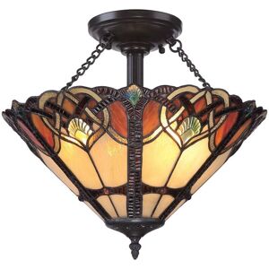Quoizel Cambridge 2 Light Vintage Bronze Tiffany Glass Ceiling Light Quoizel Cambridge 2 Light Vintage Bronze Tiffany Glass Ceiling Light