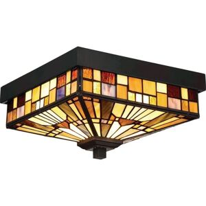 Quoizel Inglenook Outdoor 2 Light Tiffany Flush Mount - Bronze Finish - Outdoor Ceiling Light Quoizel Inglenook Outdoor 2 Light Tiffany Flush Mount - Bronze Finish - Outdoor Ceiling Light
