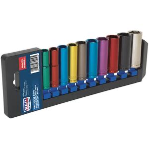 Sealey Multi-Coloured Socket Set - Deep WallDrive 10pc - 3/8"Sq - Metric Sealey Multi-Coloured Socket Set - Deep WallDrive 10pc - 3/8"Sq - Metric