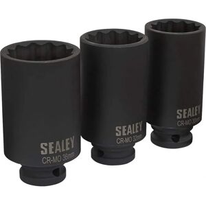Sealey SX051 Impact Hub Nut Socket Set - Impact Socket Set 3pc 12-Point 1/2"Sq Drive Sealey SX051 Impact Hub Nut Socket Set - Impact Socket Set 3pc 12-Point 1/2"Sq Drive