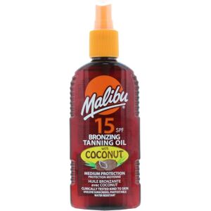 Aceite bronceador Malibu con coco SPF 15 - Aceite solar Aceite bronceador Malibu con coco SPF 15 - Aceite solar