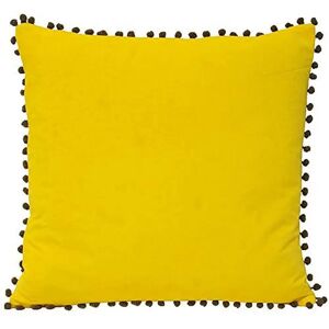 Paoletti Velvet Pompom Cushion - 45x45cm - Yellow/grey - Home Decor Paoletti Velvet Pompom Cushion - 45x45cm - Yellow/grey - Home Decor