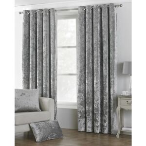 Paoletti Verona Crushed Velvet Eyelet Curtains - Silver - 168cm x 183cm - Curtains Paoletti Verona Crushed Velvet Eyelet Curtains - Silver - 168cm x 183cm - Curtains