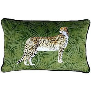 Paoletti Cheetah Forest Velvet Filled Cushion - Green 30x50cm Paoletti Cheetah Forest Velvet Filled Cushion - Green 30x50cm
