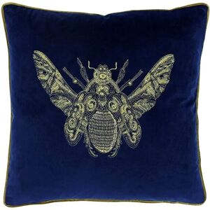 Paoletti Cerana Embroidered Bee Piped Velvet Cushion Cover - Blue - One Size Paoletti Cerana Embroidered Bee Piped Velvet Cushion Cover - Blue - One Size