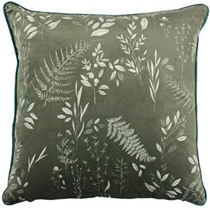 Furn Fearne Large Floral Printed Velvet Reversible Cushion - Green - 50cm x 50cm Furn Fearne Large Floral Printed Velvet Reversible Cushion - Green - 50cm x 50cm