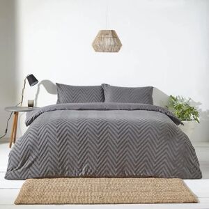 The Linen Yard Charcoal Chevron Zigzag Cotton Duvet Cover Set - King The Linen Yard Charcoal Chevron Zigzag Cotton Duvet Cover Set - King