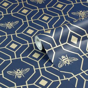 Furn Bee Deco Geometric Dark Blue Wallpaper - Wallpaper Furn Bee Deco Geometric Dark Blue Wallpaper - Wallpaper