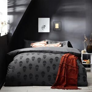 The Linen Yard Skulls Tufted Cotton Duvet Cover Set - Charcoal - Double The Linen Yard Skulls Tufted Cotton Duvet Cover Set - Charcoal - Double