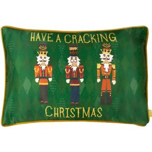 Furn Nutcracker Cracking Christmas Piped Velvet Cushion - Green - 30x50cm - Cushion Furn Nutcracker Cracking Christmas Piped Velvet Cushion - Green - 30x50cm - Cushion
