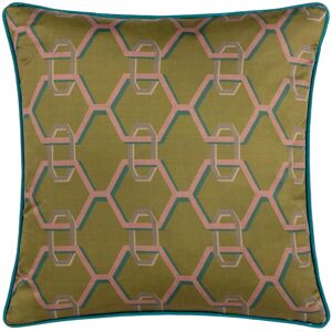 Paoletti Carnaby Chain Geometric Satin Filled Cushion - Olive - Size 45x45 cm Paoletti Carnaby Chain Geometric Satin Filled Cushion - Olive - Size 45x45 cm