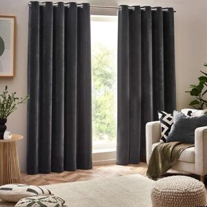 Charcoal Chenille Velvet Eyelet Curtains - Room Darkening - Heavy, Modern Charcoal Chenille Velvet Eyelet Curtains - Room Darkening - Heavy, Modern
