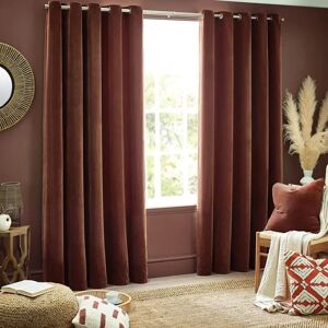 Nutmeg Heavy Chenille Velvet Eyelet Curtains - Curtain Type Nutmeg Heavy Chenille Velvet Eyelet Curtains - Curtain Type