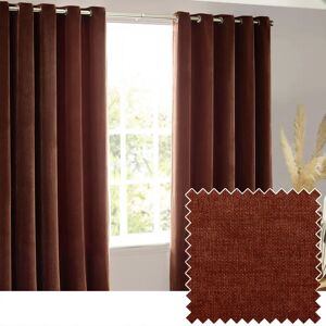 Nutmeg Heavy Chenille Velvet Eyelet Curtains - Curtains Nutmeg Heavy Chenille Velvet Eyelet Curtains - Curtains