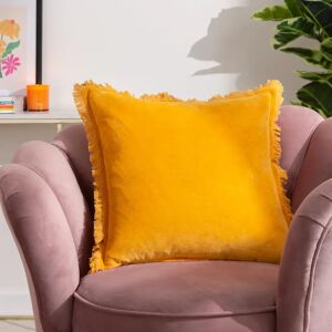 Furn. Gracie Velvet Fringed Filled Cushion - Mustard - 45cm x 45cm - Cushion Furn. Gracie Velvet Fringed Filled Cushion - Mustard - 45cm x 45cm - Cushion