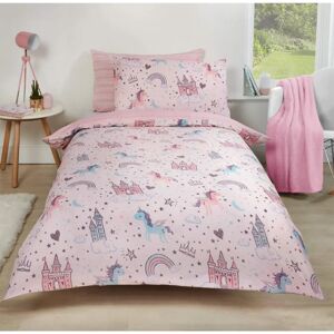Dreamscene Unicorn Kingdom Duvet Cover - Soft Cotton-Polyester, Pink Dreamscene Unicorn Kingdom Duvet Cover - Soft Cotton-Polyester, Pink