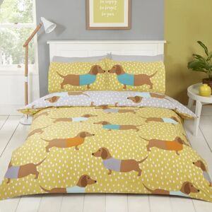 Rapport Dolly Dachshund Ochre King Duvet Cover Set - Reversible Bedding Rapport Dolly Dachshund Ochre King Duvet Cover Set - Reversible Bedding