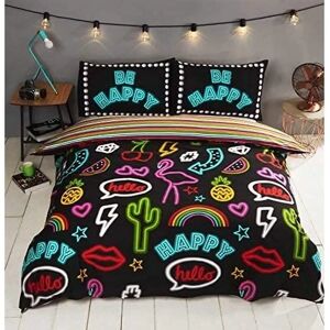Price Right Home Be Happy Neon Double Duvet Cover Set - Reversible Neon Bedding Price Right Home Be Happy Neon Double Duvet Cover Set - Reversible Neon Bedding
