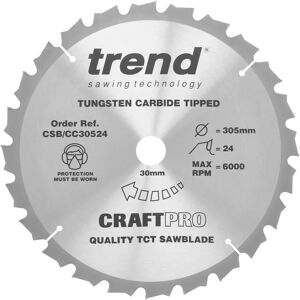 Trend CSB/CC30524 Craft Pro Negative Hook Crosscutting TCT Circular Saw Blade - 305mm, 24 Teeth, 30mm Bore Trend CSB/CC30524 Craft Pro Negative Hook Crosscutting TCT Circular Saw Blade - 305mm, 24 Teeth, 30mm Bore