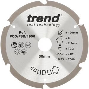 Trend Pcd Fibreboard Saw Blade - 190mm Dia X 2.4 Kerf X 30 Bore 6t Trend Pcd Fibreboard Saw Blade - 190mm Dia X 2.4 Kerf X 30 Bore 6t