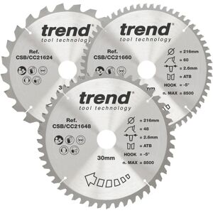 Trend CraftPro Mitre Saw Blade 216 x 30mm - Pack 3 - Circular Saw Blade Trend CraftPro Mitre Saw Blade 216 x 30mm - Pack 3 - Circular Saw Blade