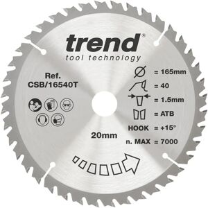 Trend CSB/16540T 165 mm x 40 Teeth x 20 Thin Craft Saw Blade - Circular Saw Blade Trend CSB/16540T 165 mm x 40 Teeth x 20 Thin Craft Saw Blade - Circular Saw Blade