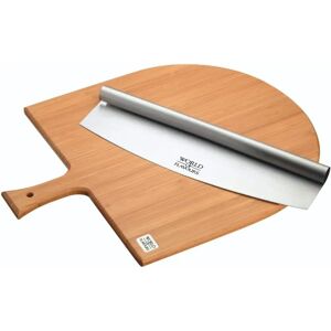Kitchencraft Bamboo & Steel Pizza Board & Cutter - 35x36cm Kitchencraft Bamboo & Steel Pizza Board & Cutter - 35x36cm