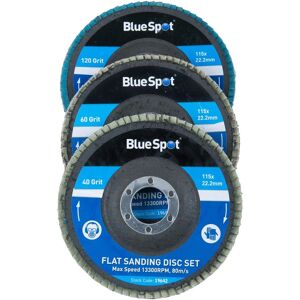 BlueSpot Tools 115mm 3-Piece Flap Disc Set - Metal & Wood BlueSpot Tools 115mm 3-Piece Flap Disc Set - Metal & Wood