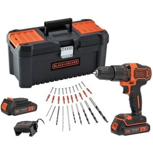 Black & Decker Kit - Perceuse à percussion 18V - Batterie lithium-ion, 10+1 réglages de couple - Publicité Black & Decker Kit - Perceuse à percussion 18V - Batterie lithium-ion, 10+1 réglages de couple - Publicité