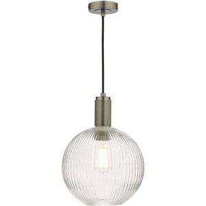Dar Lighting Dar Nikolas Pendant Ceiling Light - Antique Chrome Ribbed Glass Dar Lighting Dar Nikolas Pendant Ceiling Light - Antique Chrome Ribbed Glass