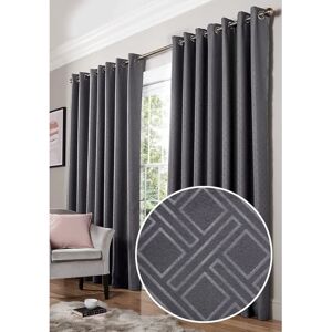 Alan Symonds Diamond Blackout Eyelet Curtains - Charcoal - Bedroom & Living Room Alan Symonds Diamond Blackout Eyelet Curtains - Charcoal - Bedroom & Living Room