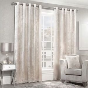 Alan Symonds Cream Velvet Eyelet Curtains - Room Darkening 229x183cm Alan Symonds Cream Velvet Eyelet Curtains - Room Darkening 229x183cm