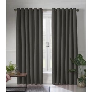 Livinluxury Charcoal Blackout Linen Look Eyelet Ring Top Curtains - Pair Livinluxury Charcoal Blackout Linen Look Eyelet Ring Top Curtains - Pair
