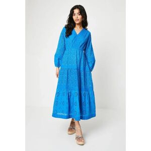 Oasis Petite Broderie Trim Puff Sleeve Midi Dress - Cobalt - Dresses Oasis Petite Broderie Trim Puff Sleeve Midi Dress - Cobalt - Dresses