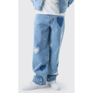 boohooman Blaue Loose Fit Jeans mit Herz-Applikation boohooman Blaue Loose Fit Jeans mit Herz-Applikation