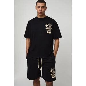 BoohooMAN - Moto-Print Oversize Tee & Shorts - Black BoohooMAN - Moto-Print Oversize Tee & Shorts - Black