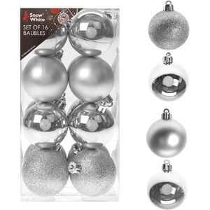 Unbranded Snow White Shatterproof Christmas Tree Decoration - 16 Pack 50mm Baubles Silver Unbranded Snow White Shatterproof Christmas Tree Decoration - 16 Pack 50mm Baubles Silver