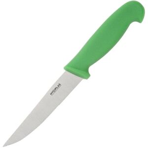 Hygiplas Green Serrated Vegetable Knife - 10cm - Stainless Steel Hygiplas Green Serrated Vegetable Knife - 10cm - Stainless Steel