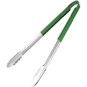 Vogue Stainless Steel Green Serving Tongs 405mm - Serving Tongs Vogue Stainless Steel Green Serving Tongs 405mm - Serving Tongs