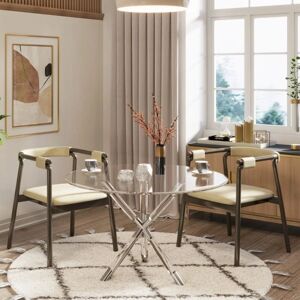 WWE Vidrio 100cm Round Glass Dining Table - Silver Legs WWE Vidrio 100cm Round Glass Dining Table - Silver Legs