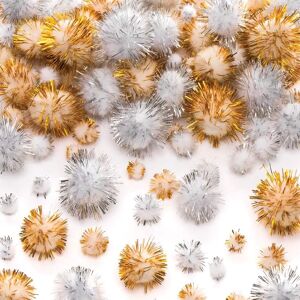 Pompons à Paillettes Dorés et Argentés - Pack de 100 - Fournitures d'artisanat Pompons à Paillettes Dorés et Argentés - Pack de 100 - Fournitures d'artisanat