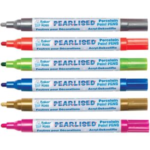 Baker Ross Pearlized Porcelain Paint Pens - 6 Colors - Heat-Fix for Ceramics Baker Ross Pearlized Porcelain Paint Pens - 6 Colors - Heat-Fix for Ceramics