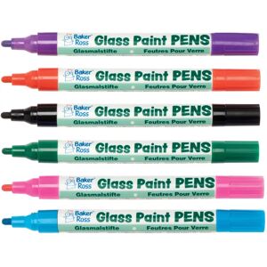 Baker Ross Glass Paint Pens - 6 Assorted Colours - Oil Based Acrylic Paint - Heat Fixable Baker Ross Glass Paint Pens - 6 Assorted Colours - Oil Based Acrylic Paint - Heat Fixable