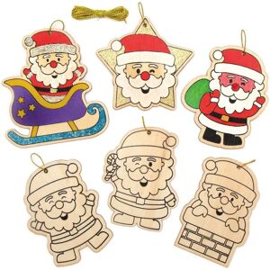 Decoraciones de Santa en madera Baker Ross - Pack de 12 - Manualidad navideña Decoraciones de Santa en madera Baker Ross - Pack de 12 - Manualidad navideña