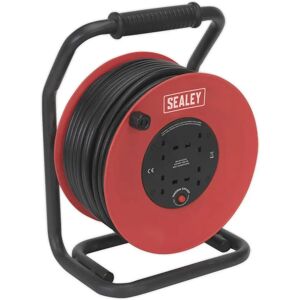 Sealey CR25025 Heavy-Duty 50m Cable Reel - Impact-Resistant, Thermal Trip Sealey CR25025 Heavy-Duty 50m Cable Reel - Impact-Resistant, Thermal Trip