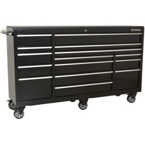 Sealey Heavy-Duty 15-Drawer Rollcab - Black - Heavy-Duty Steel Sealey Heavy-Duty 15-Drawer Rollcab - Black - Heavy-Duty Steel