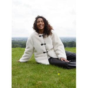 Blue Vanilla - Collarless Toggle Detail Faux Fur Jacket - Cream - M - Jacket Blue Vanilla - Collarless Toggle Detail Faux Fur Jacket - Cream - M - Jacket