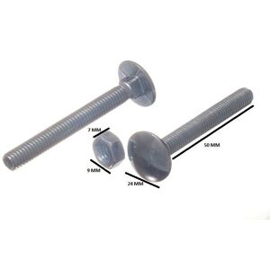 Coach M10 Bolt - 50mm - Bzp - Nut - Fully Threaded - Carriage Coach M10 Bolt - 50mm - Bzp - Nut - Fully Threaded - Carriage
