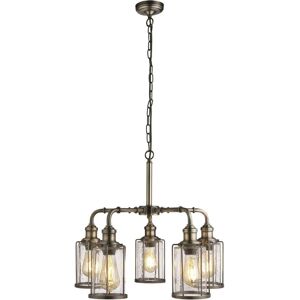 Searchlight Lighting Pipes - 5 Light Pendant Antique Brass - Steel, Glass Shade Searchlight Lighting Pipes - 5 Light Pendant Antique Brass - Steel, Glass Shade
