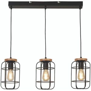 Searchlight Lighting Vision 3 Light Cage Bar Ceiling Pendant - Black & Wood Searchlight Lighting Vision 3 Light Cage Bar Ceiling Pendant - Black & Wood